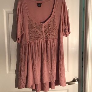 Torrid Pink blouse with button, lace detail